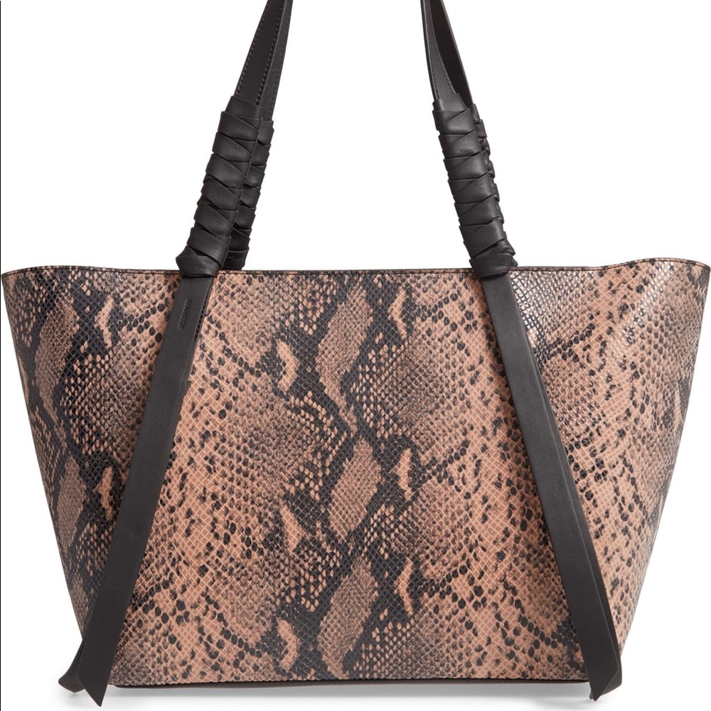 NEW ALLSAINTS Keli Snake Embossed Leather Tote